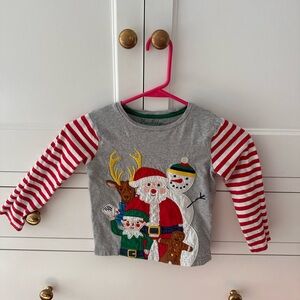 Mini Boden Gray Shirt with Red Striped Sleeves. Holiday Santa size 4-5
